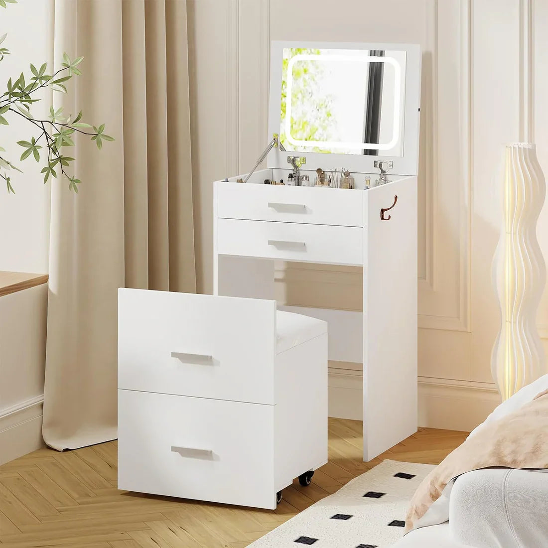 ✨Bedroom Flip Over Makeup Table,Dressing Table Storage Integrated