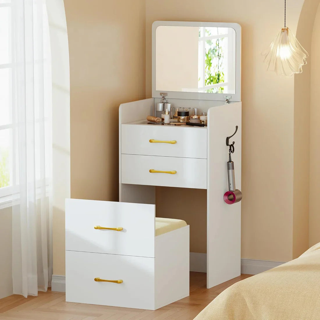 ✨Bedroom Flip Over Makeup Table,Dressing Table Storage Integrated