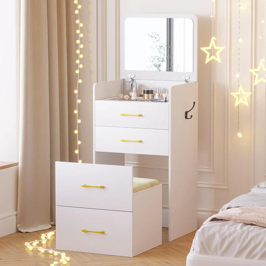 ✨Bedroom Flip Over Makeup Table,Dressing Table Storage Integrated