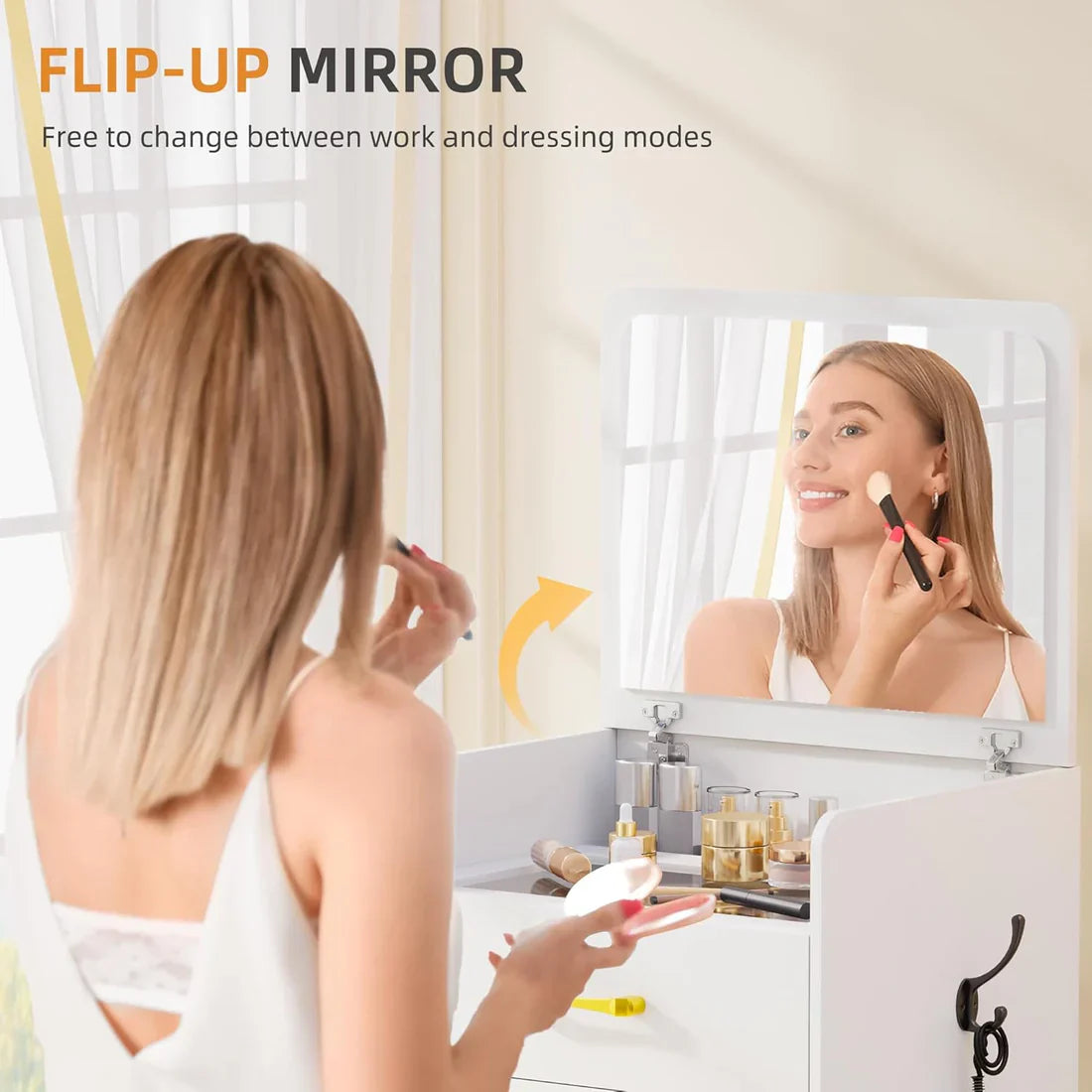 ✨Bedroom Flip Over Makeup Table,Dressing Table Storage Integrated