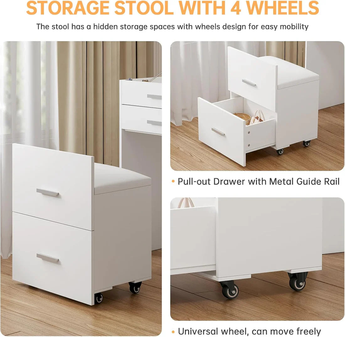 ✨Bedroom Flip Over Makeup Table,Dressing Table Storage Integrated