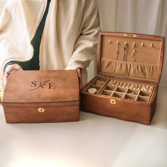 ✨Wooden Jewelry Box Jewelry Organizer with Ring Cushions Earring & Necklace Storage